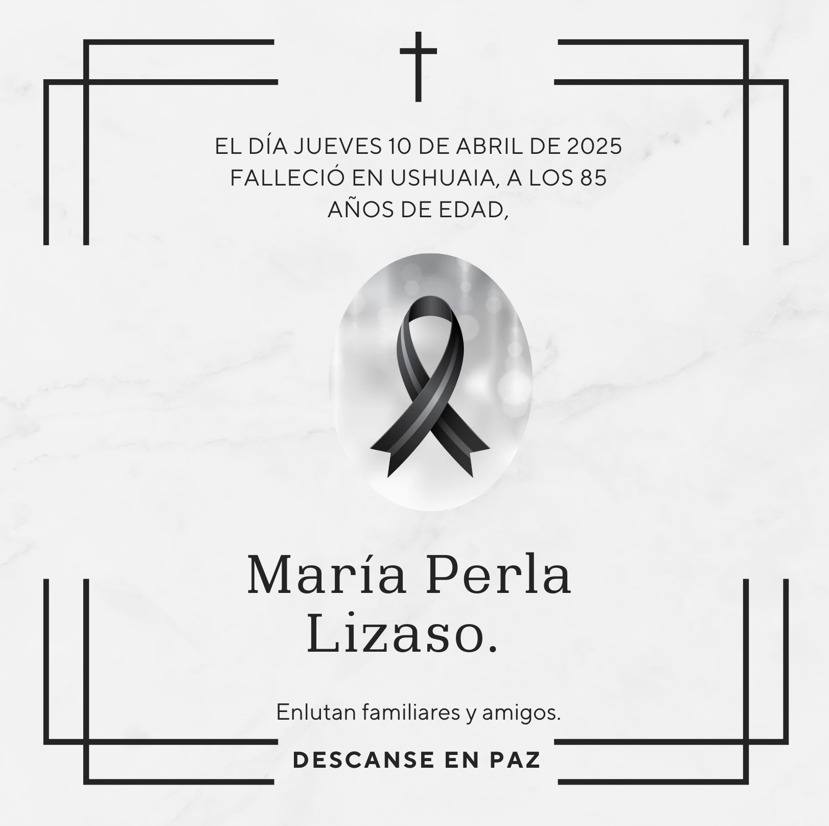Fallecimiento | Maria Perla Lizaso